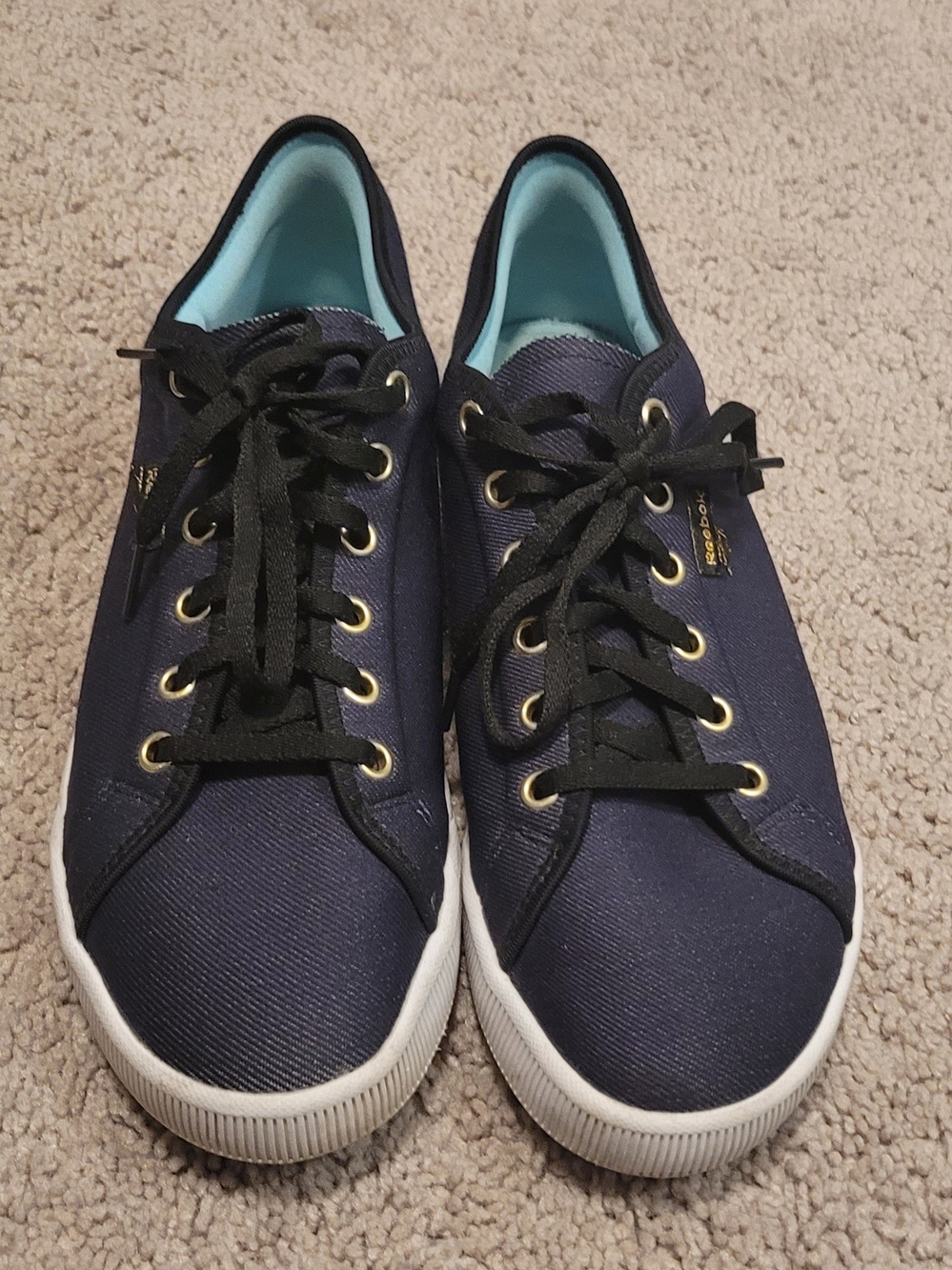 Reebok Navy Canvas Lace-Up Sneakers with Black Laces